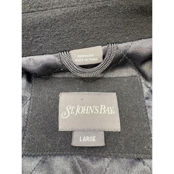 St. John’s Bay Men’s Pea Coat Large Black Wool Blend Classic Winter Jacket - Picture 6 of 9